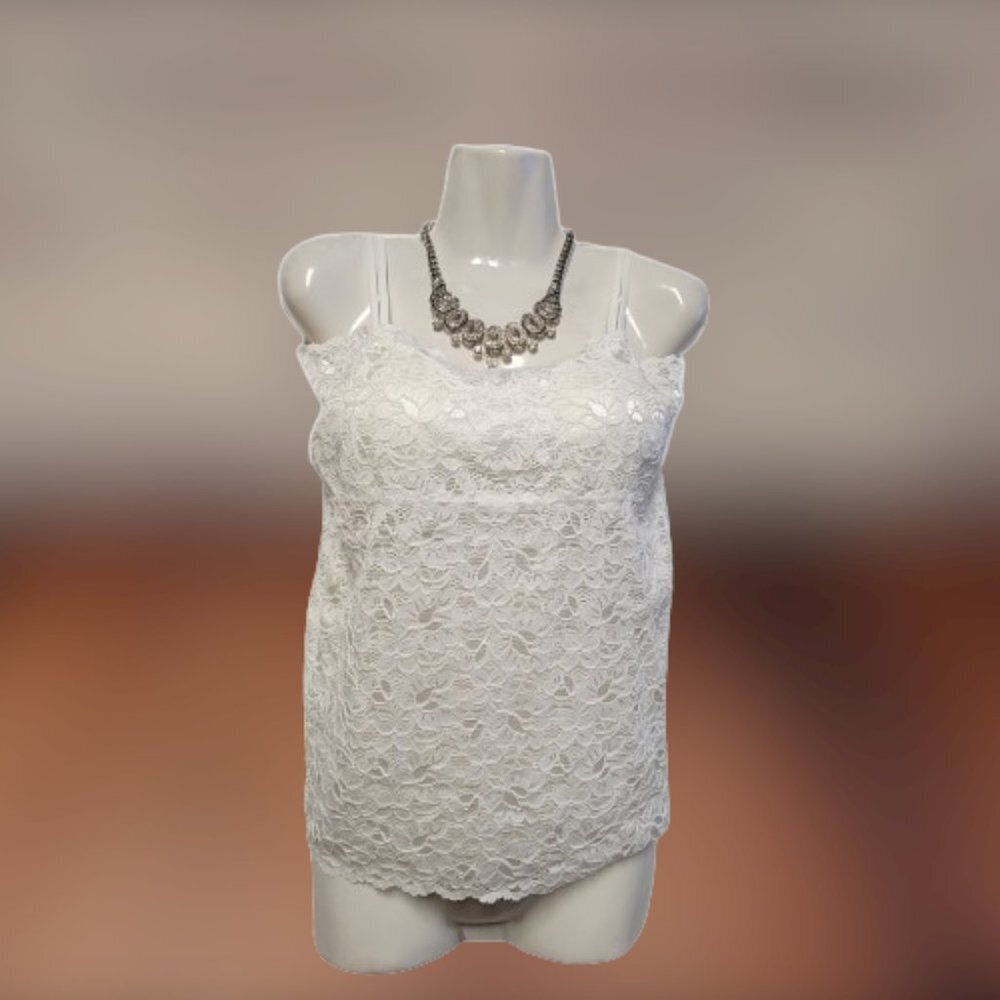 White Tank Top Lace Camisole SIZE M - Stretchy Top -  NEW